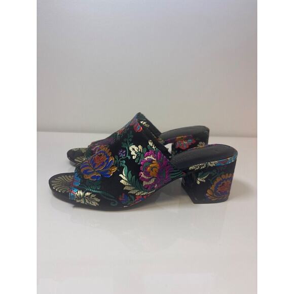 Christian Siriano Mule Heels Shoes Open Toe Paisley Sz 7.5 VTG Boho Folk Floral - Picture 3 of 6